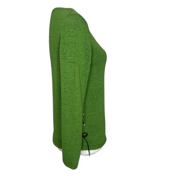 Finity Studio Green Acrylic Cotton V-neck Long Sleeve Leather Laced Sides Sz M - Picture 3 of 11